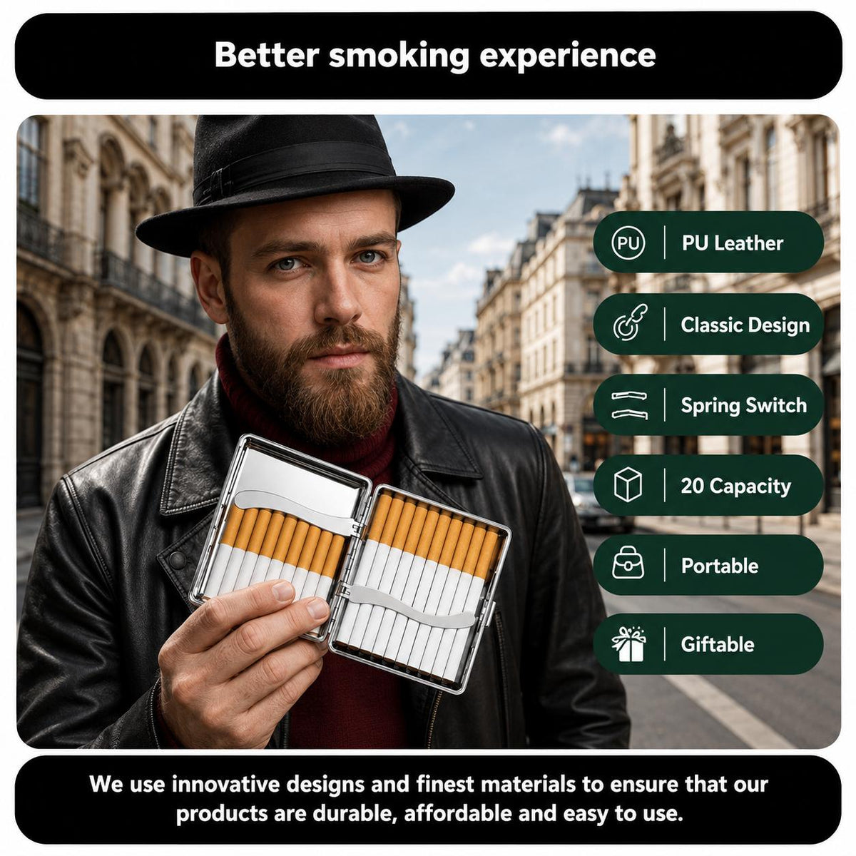 PU Leather Cigarette Case – 20 Capacity Holder