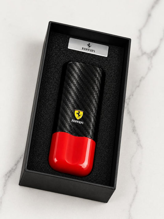 🏎️ Al Khumery Ferrari Carbon Fiber Cigar Case | Black & Red | Luxury Gift Box | Premium Cigar Holder