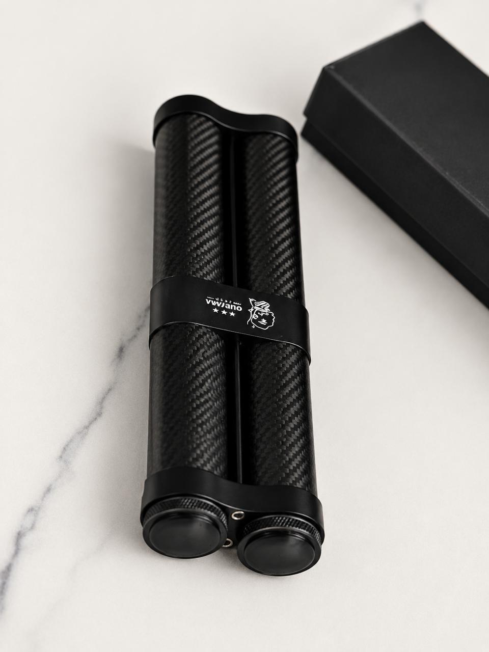 🖤 Al Khumery Double Carbon Fiber Cigar Tube Case | Twin Cylinder | Matte Black | Luxury Gift Box | Premium Cigar Holder