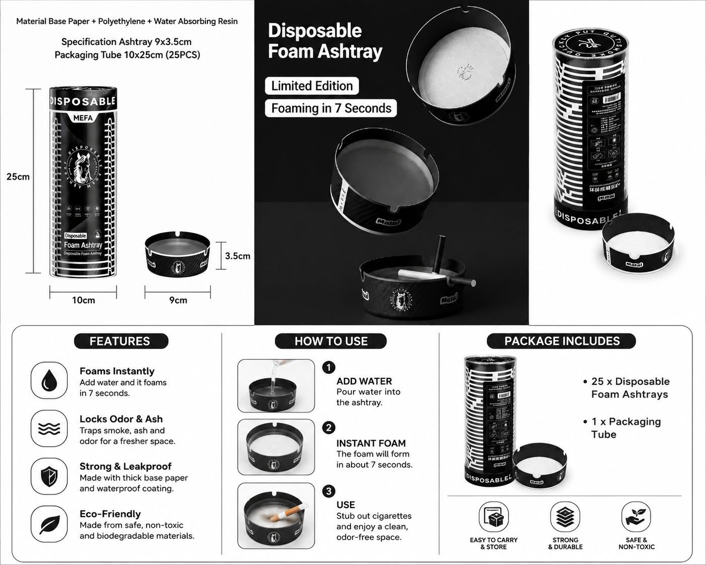 Al Khumery Disposable Foam Ashtrays 25 Pack – Eco-Friendly | Portable | Quick Smoke Out | Perfect for Outdoor, Travel & Events