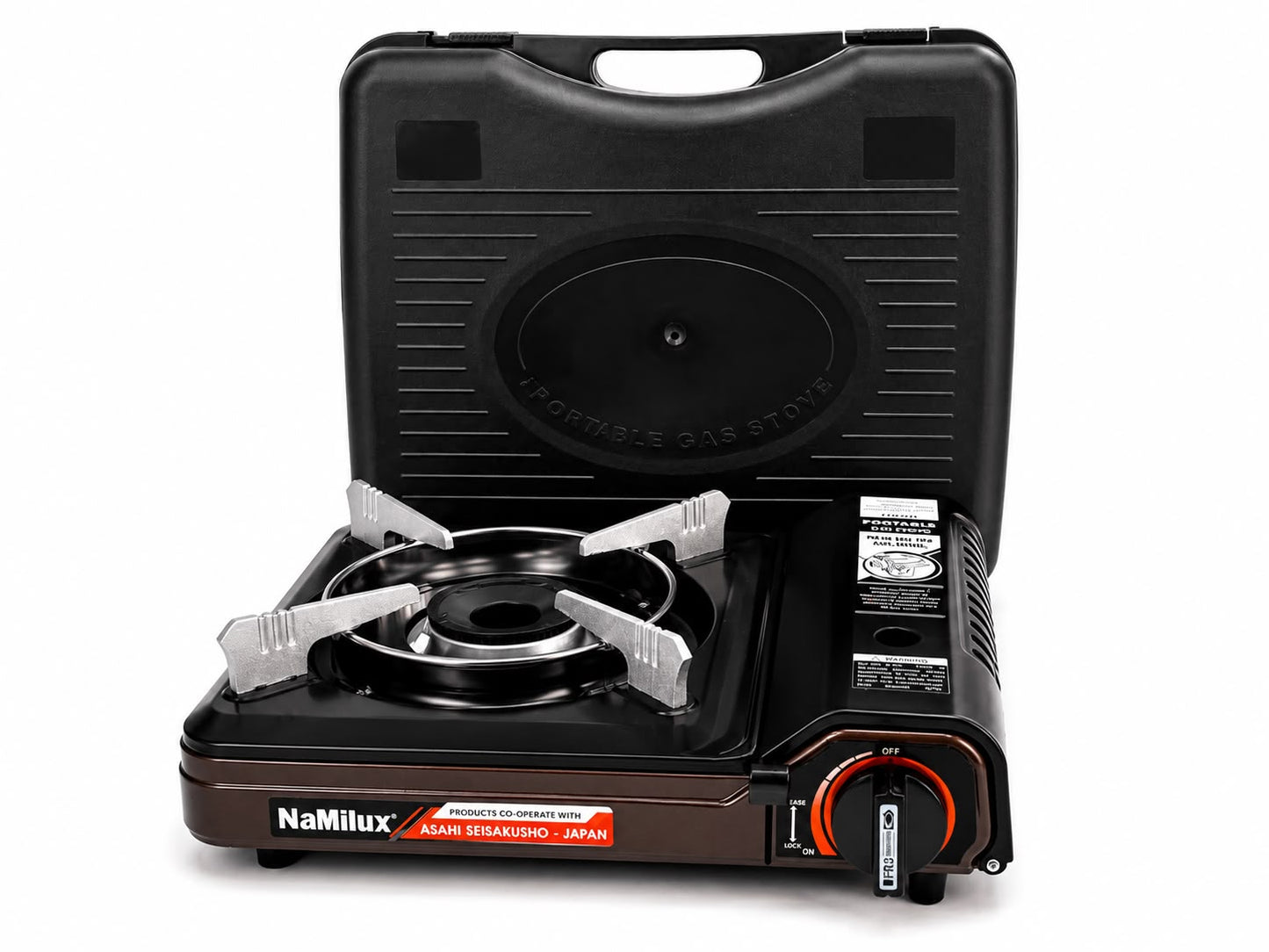 NaMilux Portable Butane Gas Stove with Safety Auto Cut-Off – Single Burner Camping Stove with Carry Case, Japan Technology