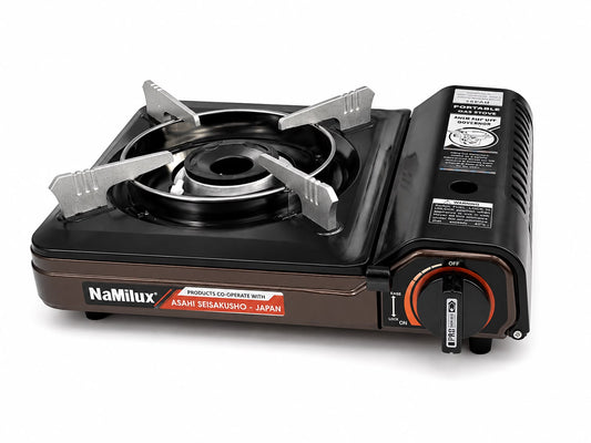 NaMilux Portable Butane Gas Stove with Safety Auto Cut-Off – Single Burner Camping Stove with Carry Case, Japan Technology