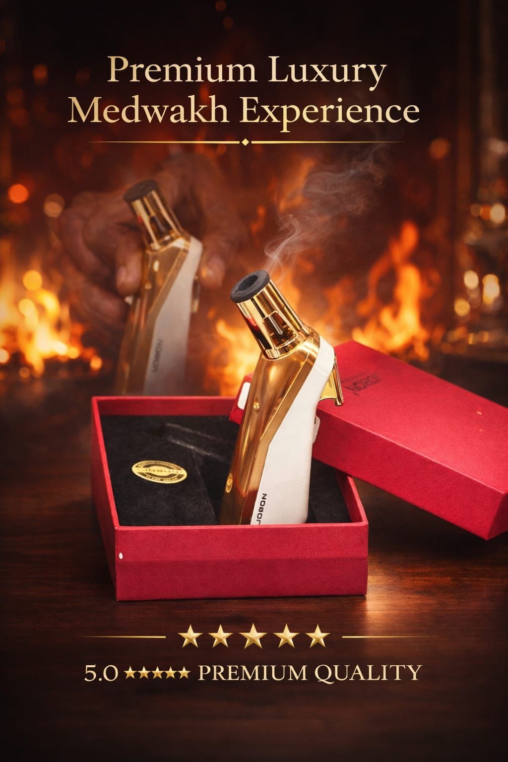 Experience True Luxury — JOBON 5.0★ Gold Medwakh Lighter with Premium Gift Box | The Perfect Arabic Smoking Gift | AL KHUMERY UAE
