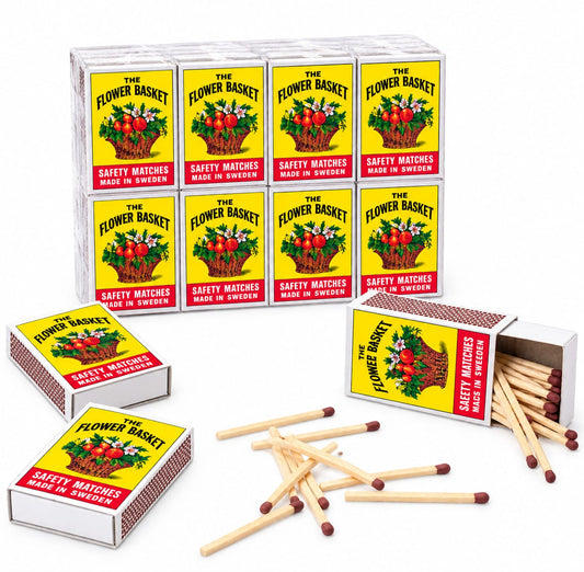 Flower Basket Safety Matches – 40 Boxes, Wooden Match Sticks, Made in Sweden