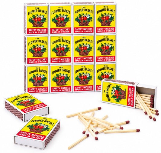 Flower Basket Safety Matches – 60 Boxes, Wooden Match Sticks, Made in Sweden