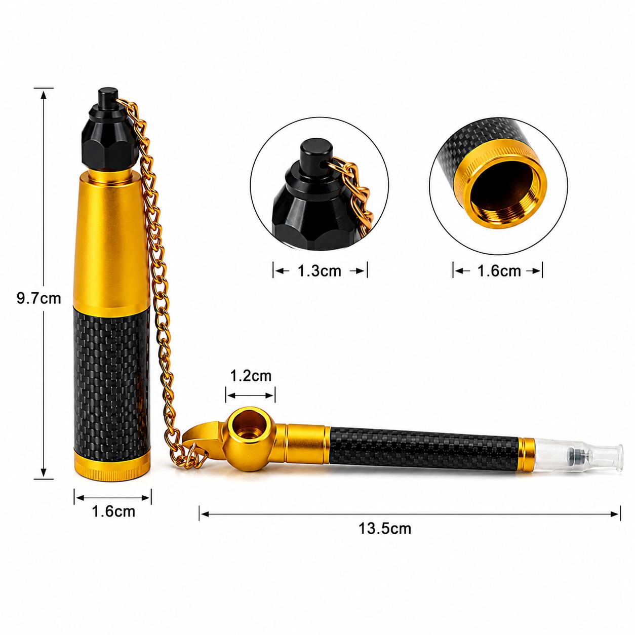 Carbon Fiber Medwakh Pipe with Matching Storage Jar & Chain – Metal Dokha Pipe Set, 13.5cm, Multiple Colors