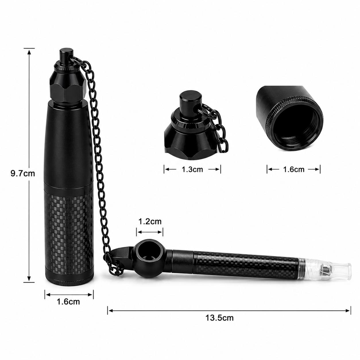 Carbon Fiber Medwakh Pipe with Matching Storage Jar & Chain – Metal Dokha Pipe Set, 13.5cm, Multiple Colors