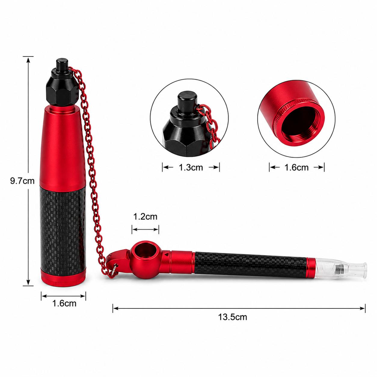 Carbon Fiber Medwakh Pipe with Matching Storage Jar & Chain – Metal Dokha Pipe Set, 13.5cm, Multiple Colors