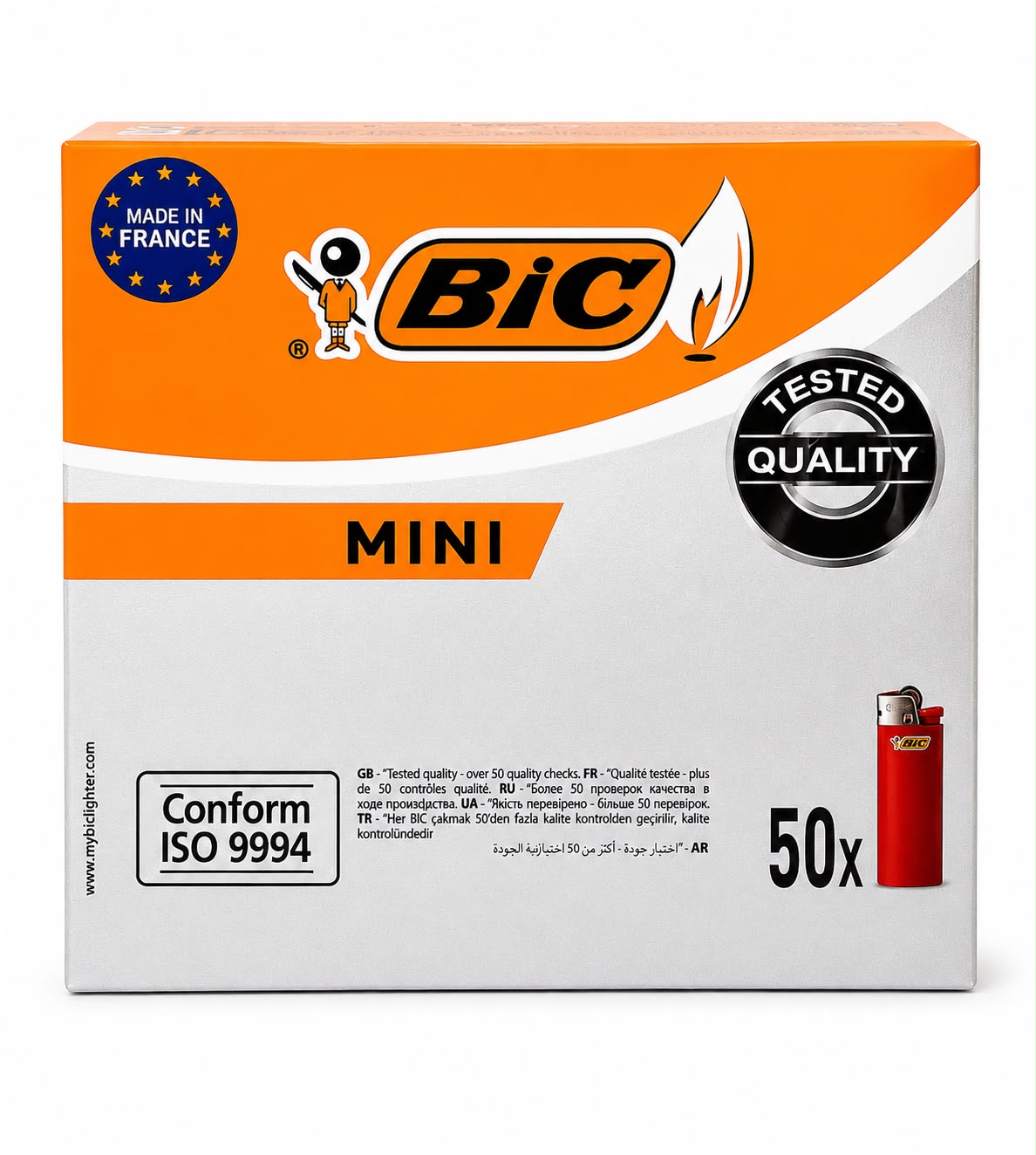 BIC Mini Lighters – 50 Pack, Tested Quality, Made in France, ISO 9994 Certified