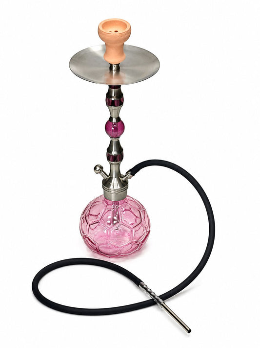 Al khumery Hexagon Ball Hookah Set | Pink  Crystal Glass Base | Stainless Steel Stem | Complete Shisha Kit| In UAE