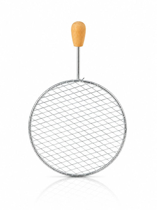 Premium Shisha Charcoal Wire Mesh Screen – Stainless Steel Round Coal Holder Rack | Wooden Handle | Heat-Resistant Hookah Coal Burner Net | Essential Shisha Accessory