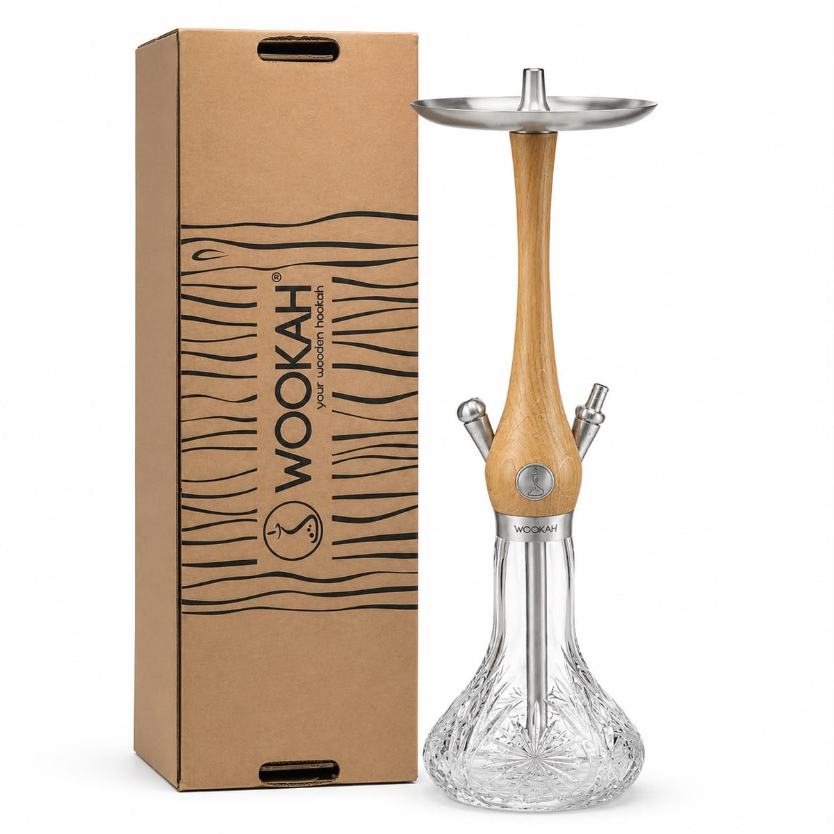 WOOKAH Premium Natural Wood Hookah – Handcrafted in Poland | Crystal-Cut Glass Base & Stainless Steel – 100% Authentic Luxury Shisha