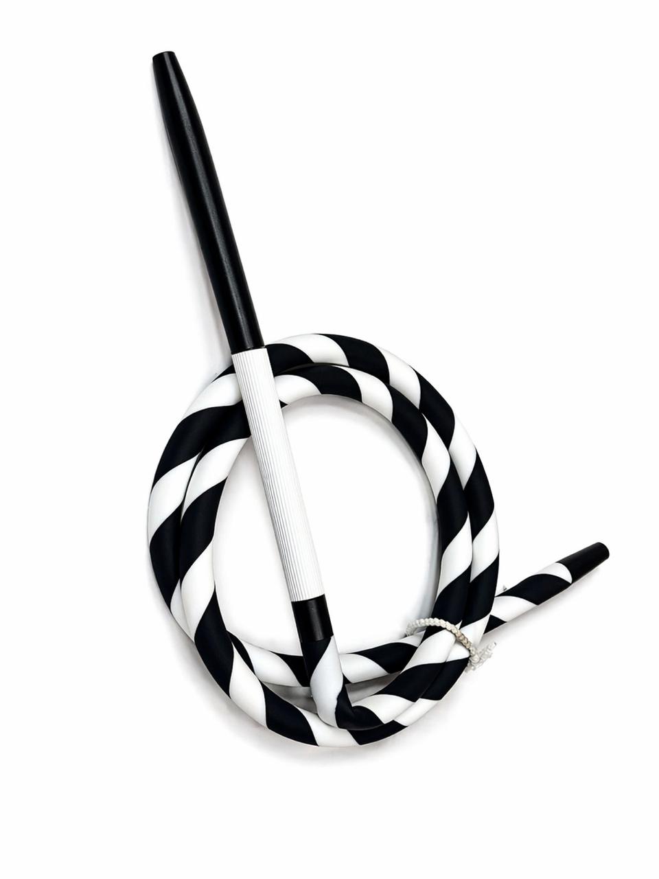 AL KHUMERY PREMIUM SHISHA HOSE BLACK WHITE SPIRAL SILICONE WITH ALUMINUM HANDLE HOOKAH PIPE ACCESSORIES UAE