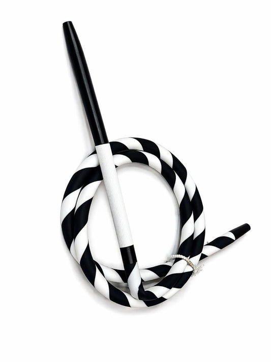 AL KHUMERY PREMIUM SHISHA HOSE BLACK WHITE SPIRAL SILICONE WITH ALUMINUM HANDLE HOOKAH PIPE ACCESSORIES UAE