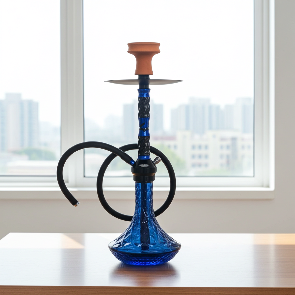 AL KHUMERY - BSE Signature Luxury Hookah Set – Twisted Stem | Diamond Cut Crystal Base | Available in Stealth Black & Royal Blue | Complete Shisha Kit